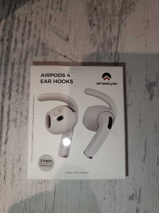 Безжични слушалки Apple - AirPods 4, TWS, бели + AirPods 4 Ear Hooks (силиконови приставки)