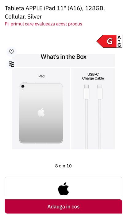 iPad 11" (A16), 128GB, Cellular, Silver, sigilat, transport inclus
