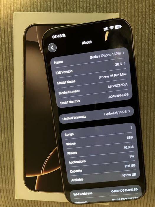 iPhone 16 pro max, impecabil, full box, cu factura iStyle, garantie inca 1 an
