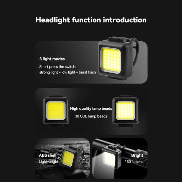Комплект COB LED светлини за велосипед предна и задна BG-3133, USB