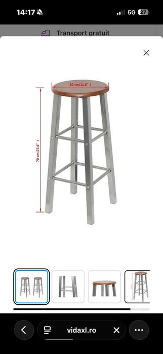 Vida Xl Scaune de bar, 2 buc, metal, MDF