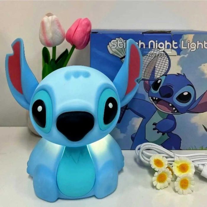 Силиконова, детска лампа Stitch,14x16см,USB зареждане,Вградена батерия