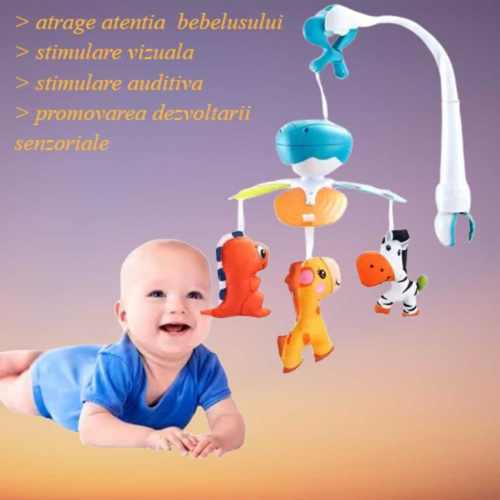 Carusel bebe patut, jucarie interactiva, cu 3 figurine, 7 melodii,