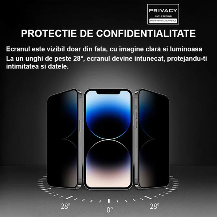 Folie Privacy iPhone 13 PRO HEYBINGO, din Sticla Securizata Duritate 9H, Nu Lasa Amprente