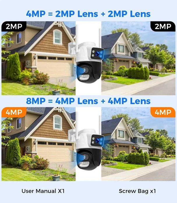 4K 8MP Външна WiFi PTZ Безжична Камера Двоен обектив ,Нощно виждане