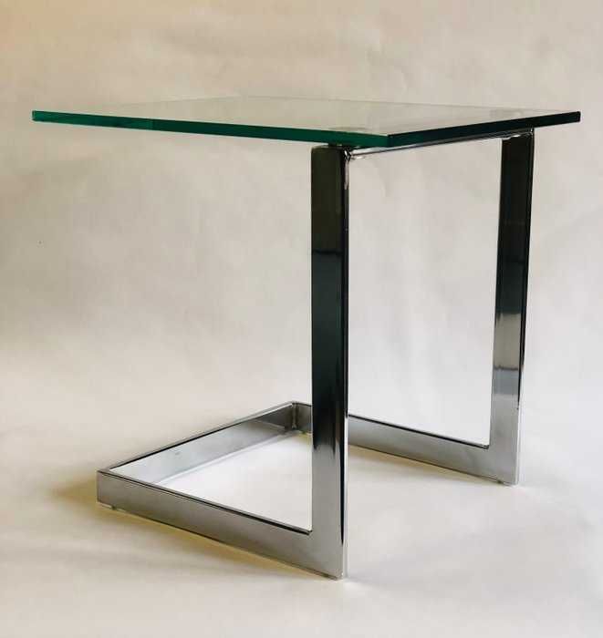 Стъклена помощна масичка, Метална конструкция, 48x37x45см, Хром