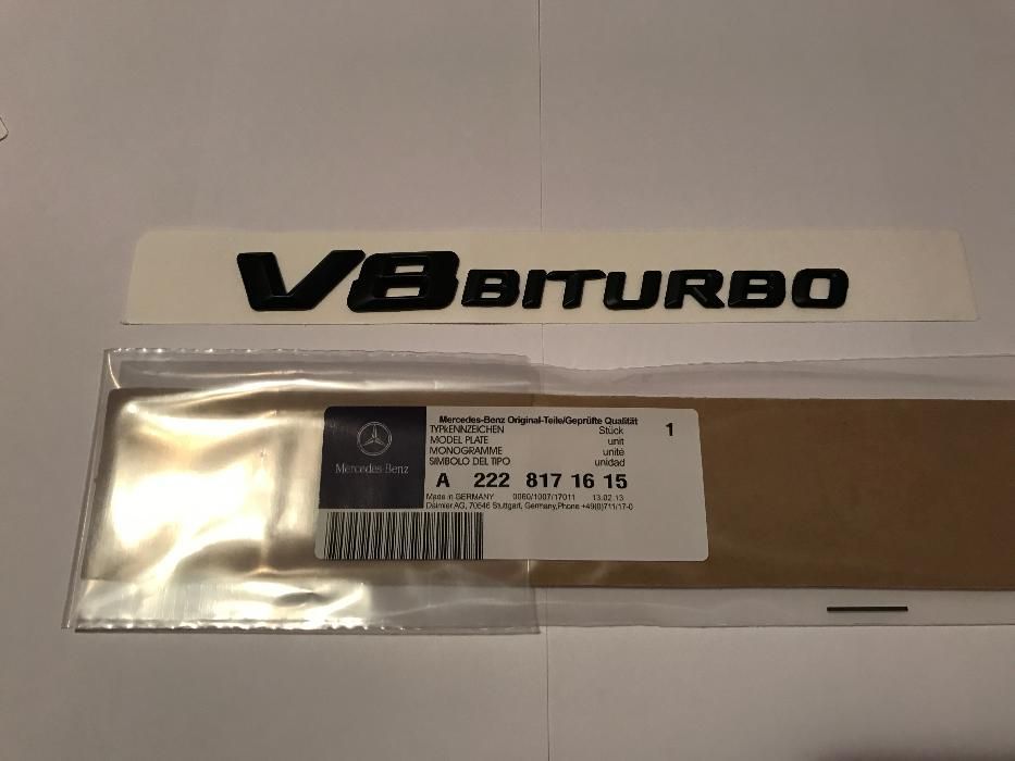 Emblema compatibila Mercedes V8 BITURBO abs aripi  crom/negru