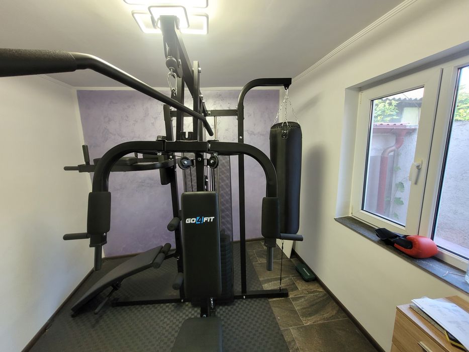 Vand aparat Aparat Multifunctional Fitness GO4FIT®, Model M200, Home Gym 4-in-1 cu Sac de Box & Banca Abdomene, Bloc Greutati 72 Kg, Suport Gantere.