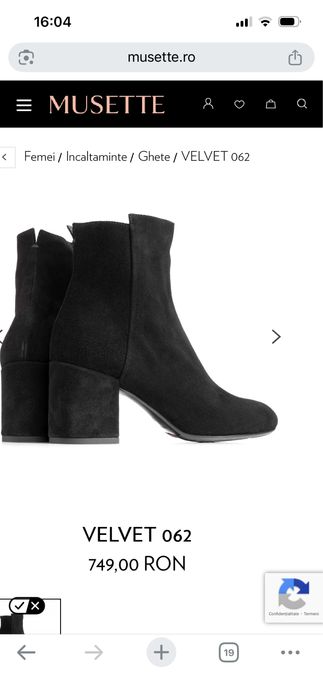 Botine Velvet Musette marime 37 negru