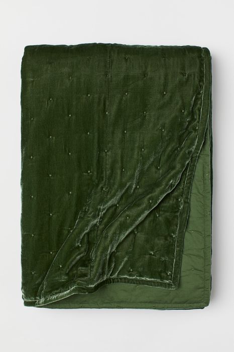 Cuvertura pat matlasată catifea verde 260x260cm H&M, 2 fețe, RRP 100£