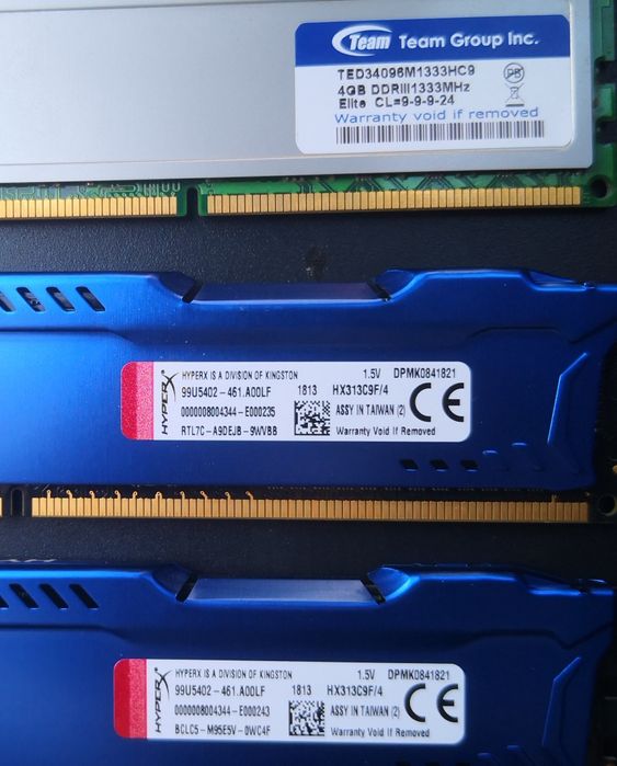 3 x memorii ram 4gb 2xKingston Fury și 1xTeam Elite ddr3  1333mhz