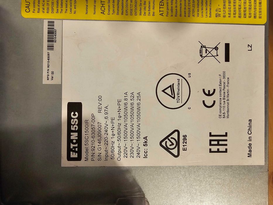 UPS Server Rack 1500VA - Eaton 5SC1500IR - Sinus Pur + Opțional, Baterii noi cu garanție