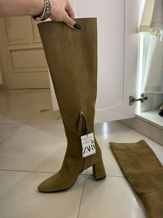 Налични нови дамски ботуши/чизми ZARA 36 номер от естествен велур