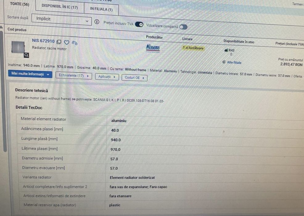 Radiator motor pt. SCANIA G I, K I, P I, R I DC09.108-DT16.08 01.03