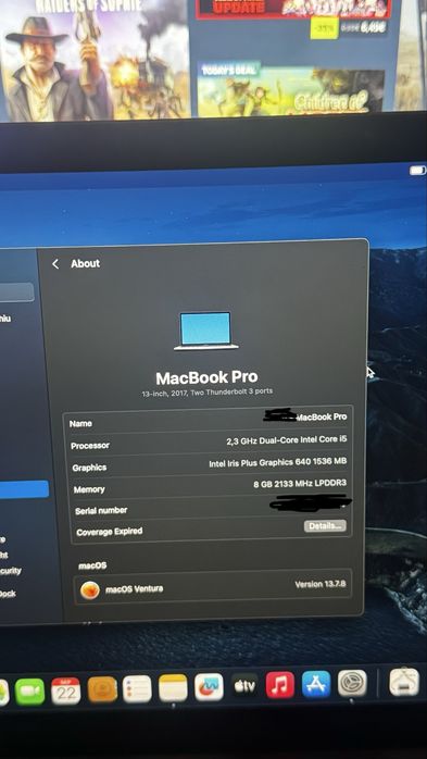 Macbook pro 2017 i5 8gb ram 256gb ssd