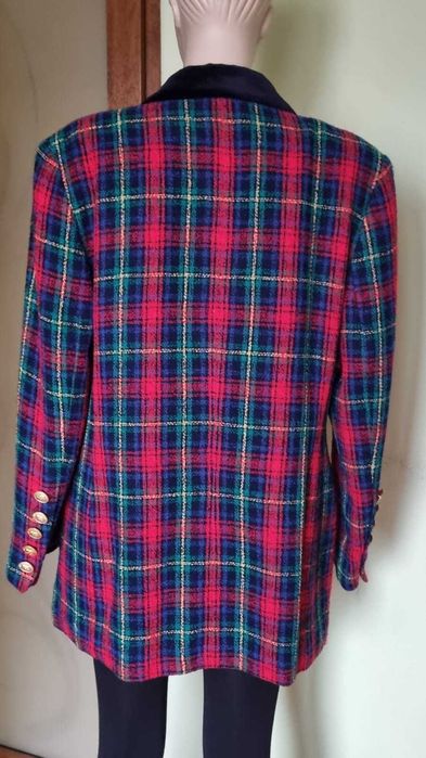 Sacou, lana boucle 87%, model tartan, marimea L-XL