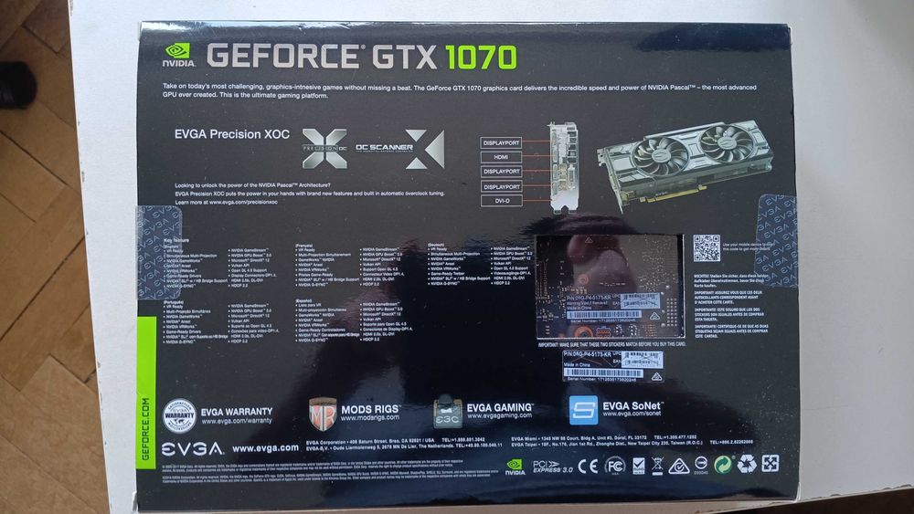 видеокарта EVGA SUPERCLOCKED GeForce GTX 1070, 8GB, ACX 3.0 & LED