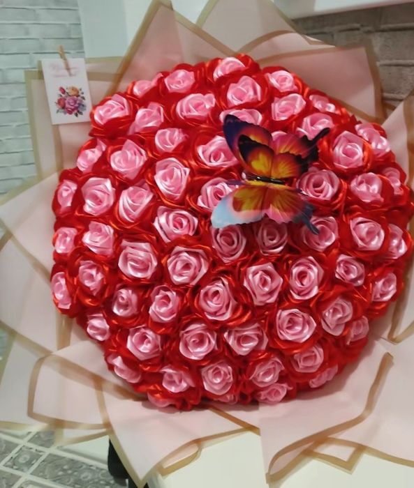 Розы из атласных ленты ручная работа одна роза 12000