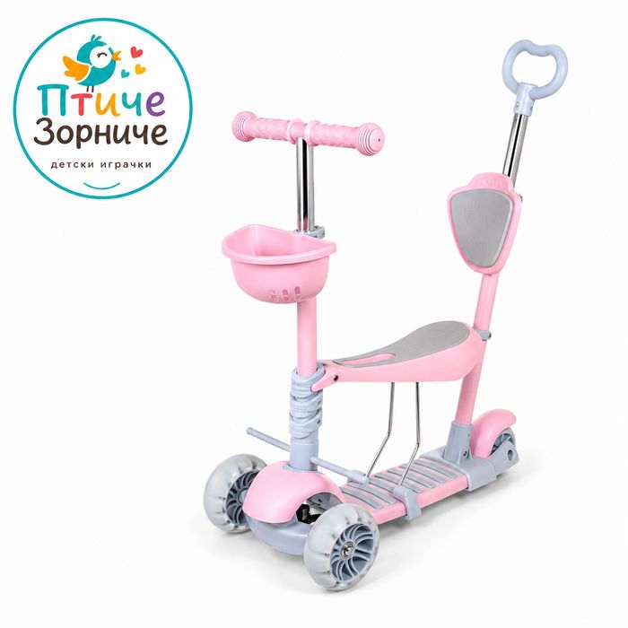 Тротинетка със седалка, светещи колела и родителски контрол – 3 в 1