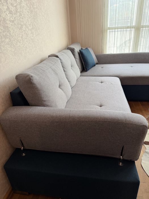 Ъглов Диван Сиво с опция за сън