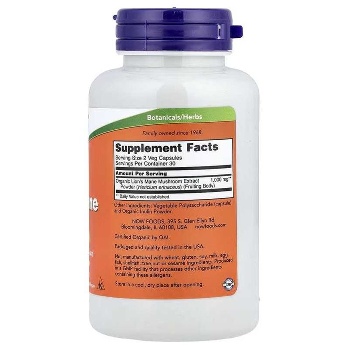 NOW Foods Lion's Mane ежовик гребенчатый львиная грива