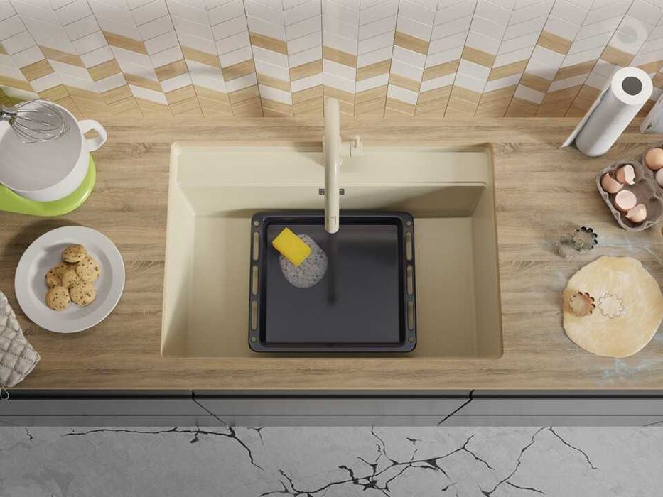 Бежова кухненска мивка за вграждане под плот Берген 80 Low 760x530 мм
