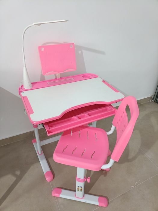 Birou cu scaun, pentru fete, roz, fără defecte