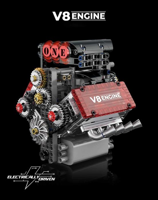 Set constructii motor V8 tip Lego 478 pcs Gisega electric