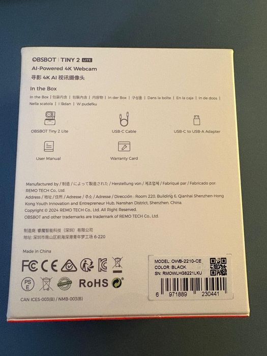 Camera Web OBSBOT Tiny 2 Lite 1080p/60FPS 4k/30FPS