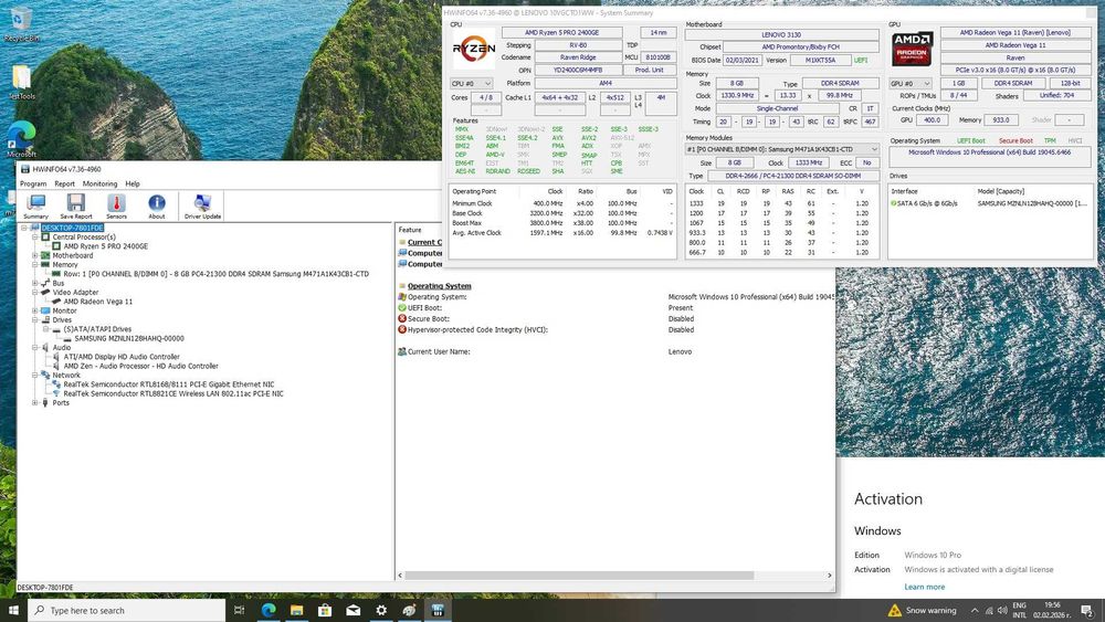 Lenovo ThinkCentre M715q Tiny Desktop AMD Ryzen 5 PRO 2400GE/128GB/8GB