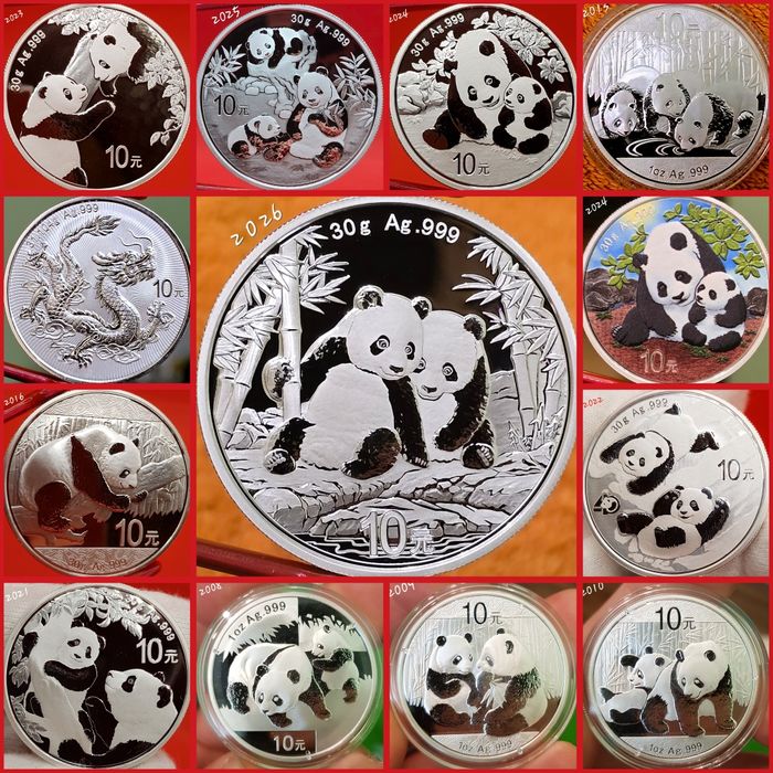 China Panda 2008-2026 monede argint lingou 999