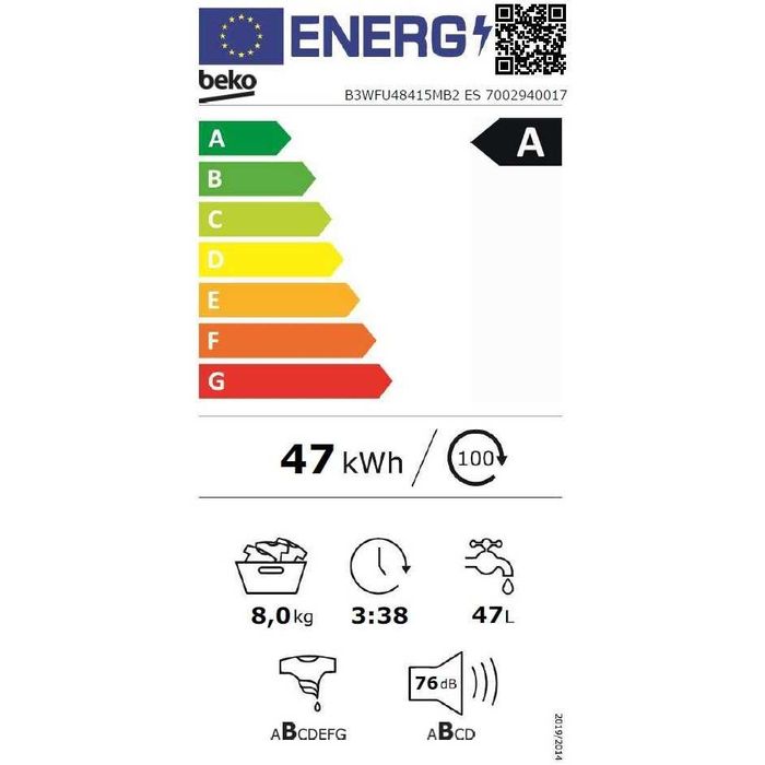 Нова инверторна пералня с пара Beko B3WFU48415MB2ES, 8 кг