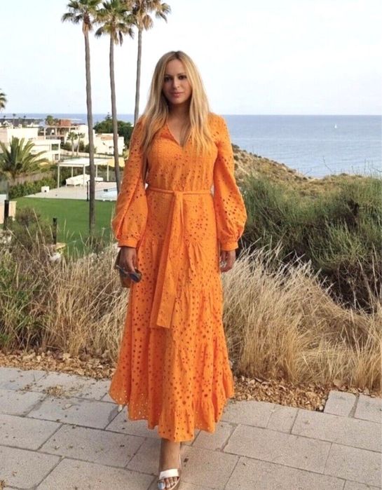 Zara рокля с английска бродерия оранжева
