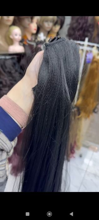 Волосы нарашка на заколках 80 см чёрный. Soch narashka zakolkalik 80 s