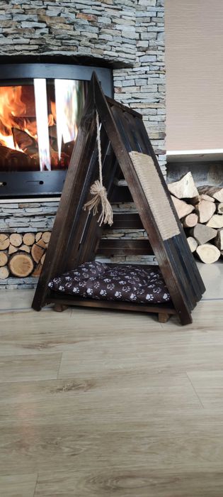 Дървено иглу за куче и коте Легло за котки и кучета