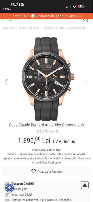Ceas Claude Bernard Aquarider Chronograph Rose Gold  10222