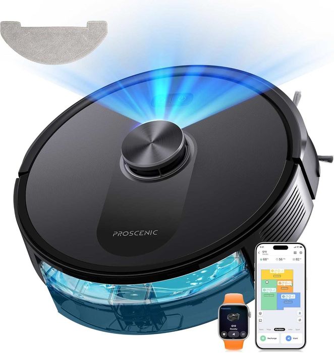 Прахосмукачка робот Proscenic Q10 с моп, 8000Pa, Google Home, Siri или IFTTT, 360° LiDAR навигация, Станция