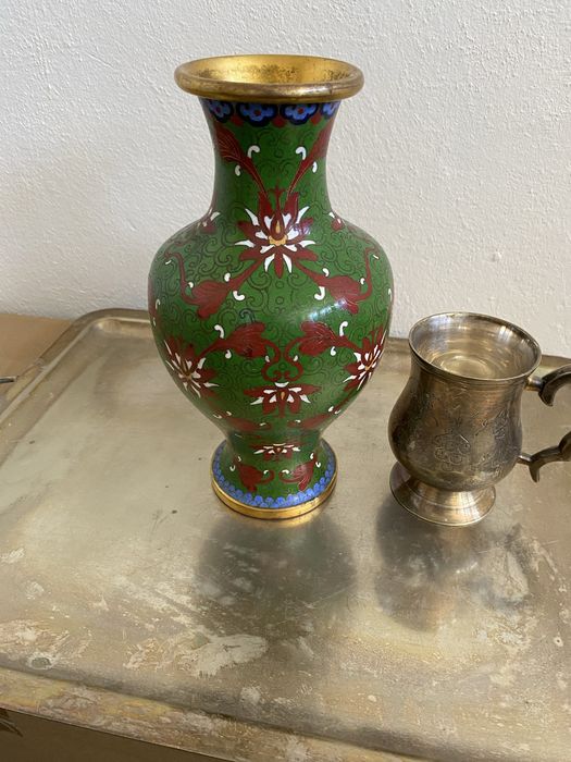 Vaza cloisone + cana argintata