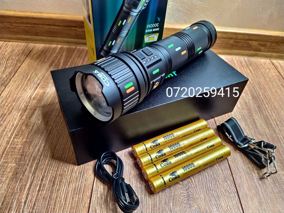 Lanternă COBA CB-G400Y cu LED Tip Laser Alb, Ultra Luminoasă 300W, 3KM