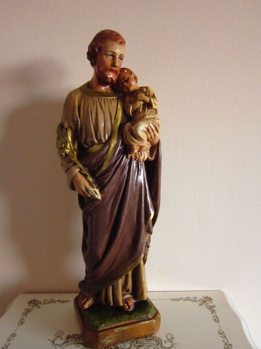 cadou deosebit  rar Sf.Iosif cu pruncul Isus Franta 1950 handmade,31cm