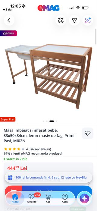 Cadita si masuta infasat bebe 2in1