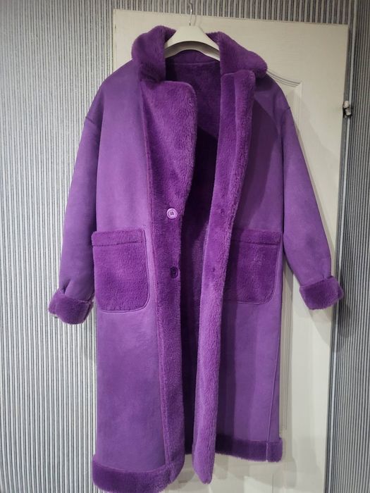 Дълго палто двулицево лилаво