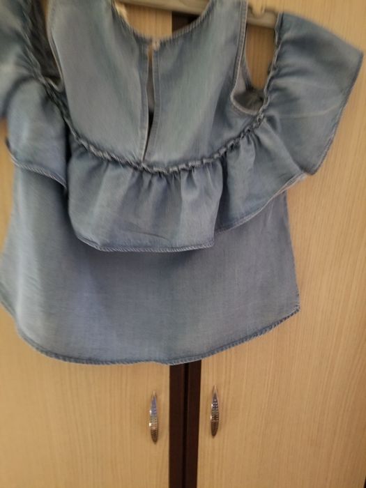 Maieu denim cu volane, crop