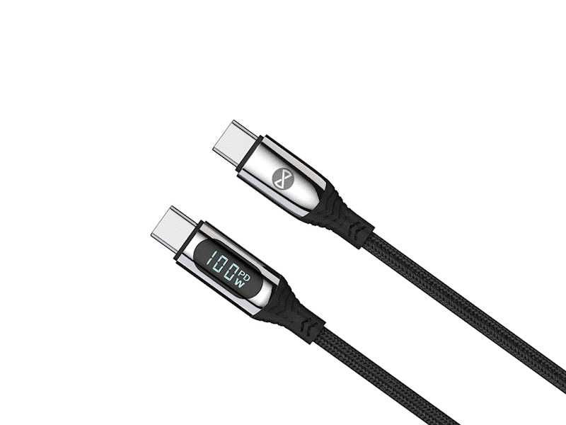 Кабел с LCD дисплей, USB-C – USB-C, 100W, 1.0 м, черен – Forever