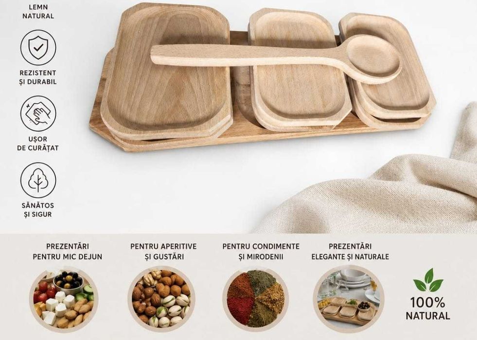 Set de servire din lemn FAG natural – 8 piese cu lingura