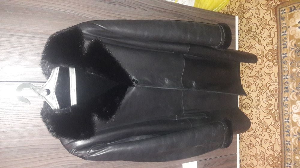 Дубленка кожа, воротник норка