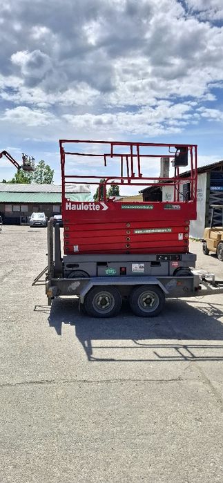 Nacela foarfeca electrica de vanzare cu remorca, Haulotte Compact 14, 14m, an 2014, baterii noi, ISCIR, 9700 euro