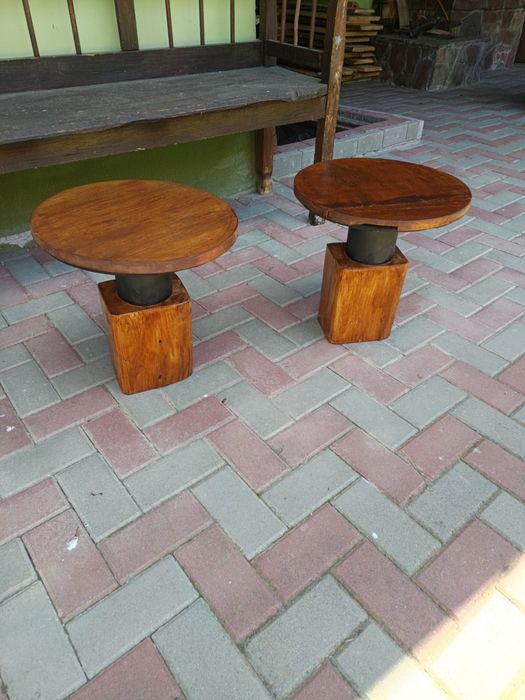Noptiere și Măsuță cafea blat trunchi larice