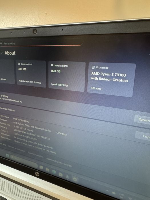 Laptop model nou HP complet cu Ryzen 3 7330u 16Gb ram baterie 6h