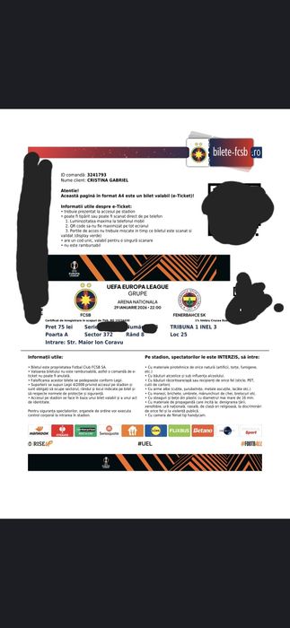 Vand bilete meci FCSB-FERNEBAHCE
